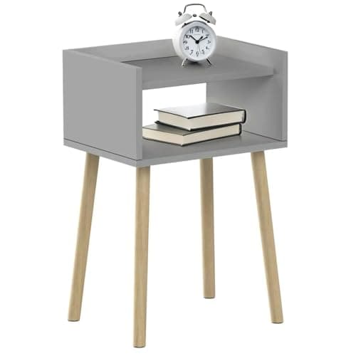 Image of Taylor & Brown Modern Nightstand, Grey Wooden Bedside Table, Tall End Side Table with Open Storage Shelf, Small Night Stand for Bedroom, Kids Room & Small Spaces.