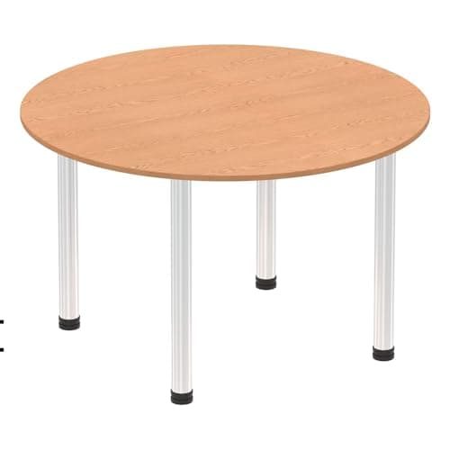 Image of OPO Impulse Freestanding 1000/1200mm Circular Table Attractive Cable Managed Leg | Sturdy Build Weather & Heat Resistant Melamine Finish Meeting Table Oak Chrome 1200