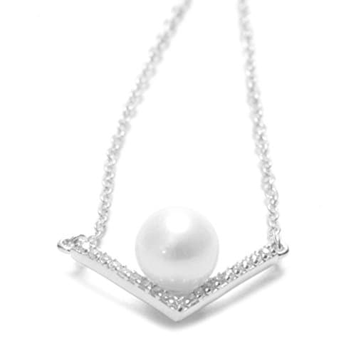 Image of Helen de Lete V Line Pearl 925 Sterling Silver Collar Necklace