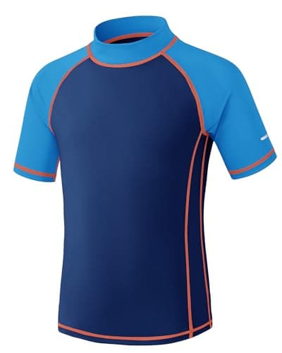 Image of Kids Rash Vest Short Sleeve UPF 50+ Sun Protection Boys Swim Top UV Shirts Quick Dry Girls Rash Guard with Safety Reflective Stripes Age 5-15 13/14 Years Blue