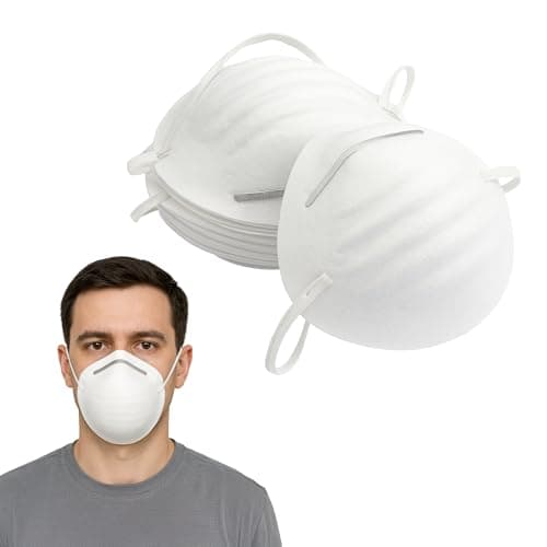 Image of Navoys Disposable Dust Masks, Cup Shaped Design with Elastic Head Straps, Lightweight Breathing Mask for DIY, Sanding, Decorating, White, 1 Count (Pack of 12)