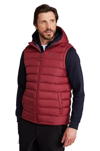Image of Mountain Warehouse Seasons Mens Hooded Padded Gilet - Water-resistant Isotherm Sleeveless Jacket with Side Pockets - Spring Summer, Outdoors, Travelling & Camping Red L