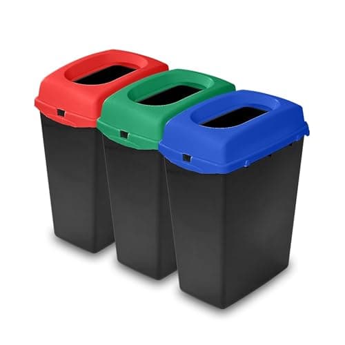 Image of Addis Recycling Bins Kitchen Set of 3 (40L) – Red Green Blue | Stackable Modular Recycling System | Colour Coded Waste Separation Bins | UK Made