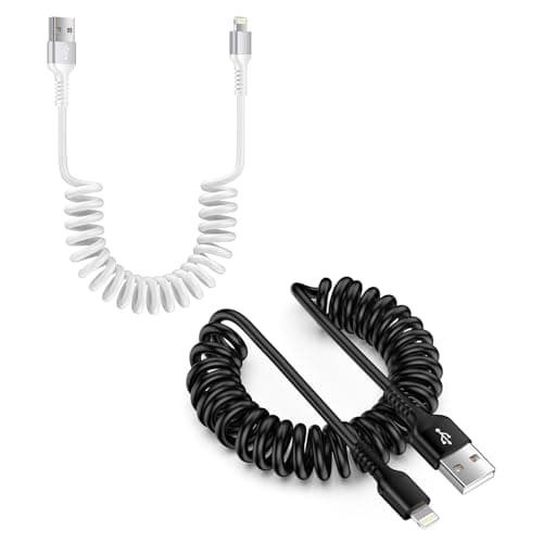 Image of Coiled USB A to Lightning Cable 2Pack, Apple Carplay & MFi Certified, Retractable iPhone Charging Cable with Data Sync [0.46M stretch to 1.83M], Apple Coiled Cable for iPhone14/13/12/11/X/Xs/XR/i Pad