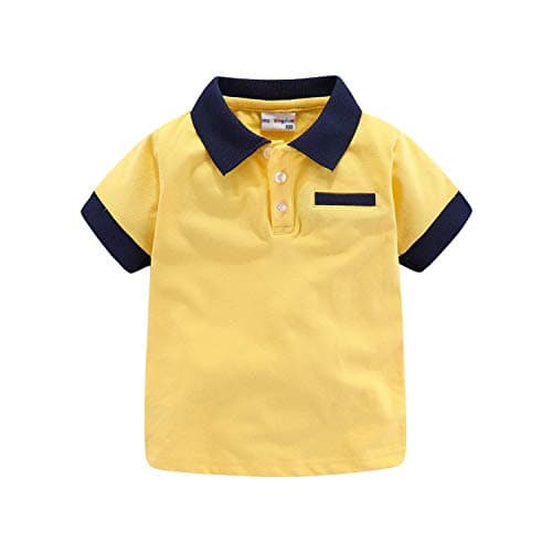 Image of Mud Kingdom 6 Years Boys Polo Shirts Short Sleeve Turn-Down Collar T-Shirt for Little Boy Summer Solid School Uniform Yellow