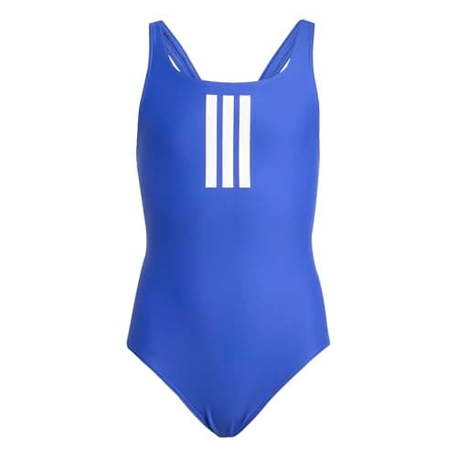 Image of adidas Girl's 3-Stripes Swimsuit Kids, Semi Lucid Blue/White, 9-10 Years