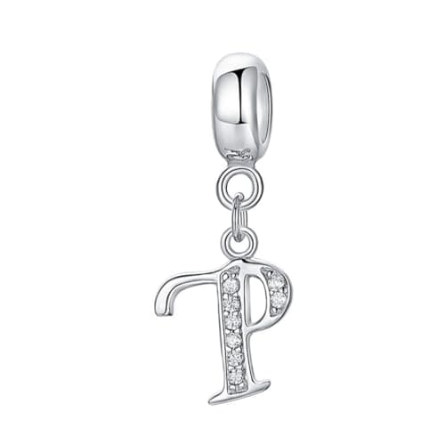 Image of Letter P 925 Sterling Silver Bead Alphabet Charm for Anniversary Words - Fits Pandora Charms Bracelet