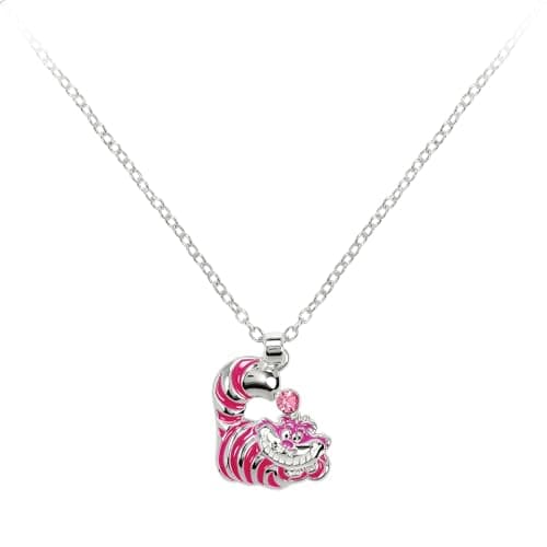 Image of Disney Girls Alice in Wonderland Cheshire Cat Silver Plated Pendant Necklace with Sparkling Stone