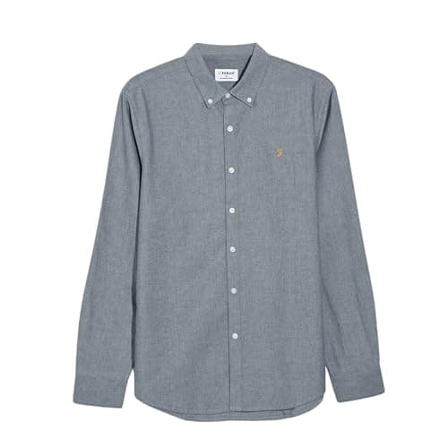 Image of Farah Mens Brewer Bd Longsleeve, White/True Navy, M EU