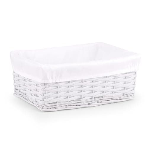 Image of Woodluv Storage Baskets Woven Wicker, Storage Basket for shelves, Baskets to make hampers, Storage Box, Storage Organiser, White, Medium