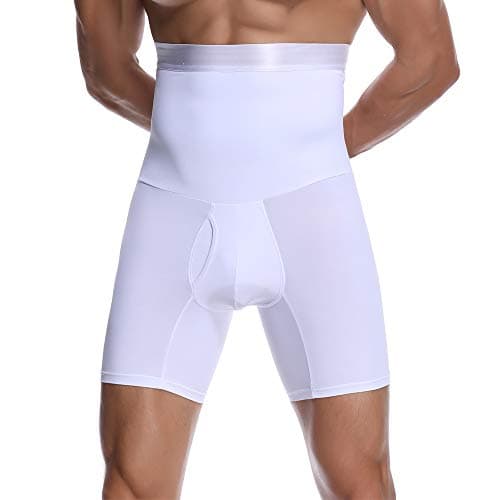 Image of Joweechy Mens Boxers White High Waisted Tummy Control Shapewear Underwear Briefs Slimming Body Shaper Shorts,L
