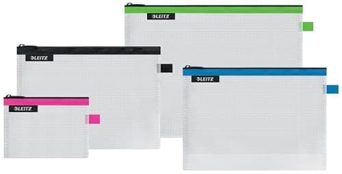 Image of Leitz Set of 4 Leitz Wow Travel Pouches, Water Resistant, Translucent, Ideal for Visible Storage and Organisation, Sizes: Small (A6), Medium (A5), Large (A4) and Cosmetic - Assorted Colours 40160099