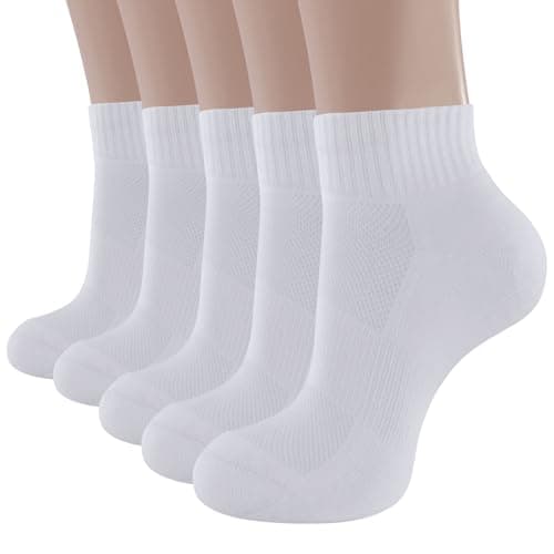 Image of BUDERMMY Ankle Trainer Sports Socks Women 5 Pairs Running Socks Anti-Blister Cushioned Quarter Socks Men Cotton Breathable Low Cut Athletic Ladies (UK, Numeric, 3, 5, Regular, Regular, White)