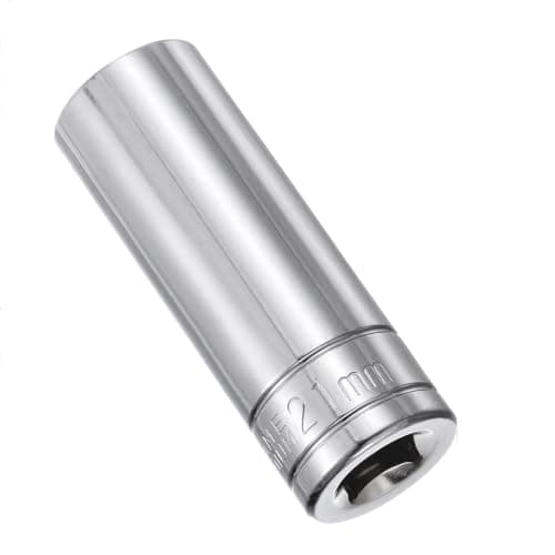 Image of Juttzzei 21mm 6-Point Deep Socket, 1/2 Inch Drive, Chrome Vanadium Steel, Polished Finish, Secure Hexagonal Design, Anti-Rust, Auto & Home Repair