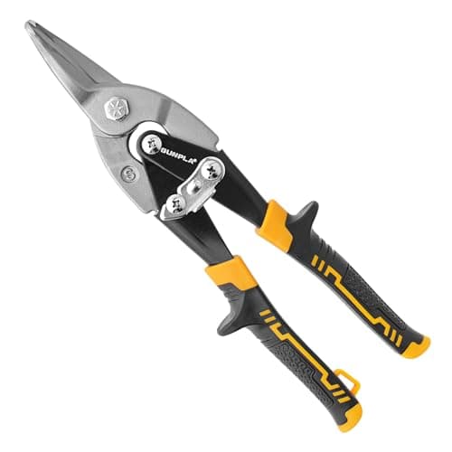 Image of Gunpla 10 Inch Aviation Snips CR-V Metal Sheet Cutting Tin Snip, Straight Cut Ergonomic 250mm Hand Tool Offset with Smooth Vertical Snipping Heavy Cuts Sheers, Lock System and Rubber Handle