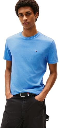 Image of Tommy Jeans Men's TJM XSLIM Jaspe HTR TEE EXT DM0DM20363 S/S T-Shirt, Blue (Copenhagen Blue HTR), XXL