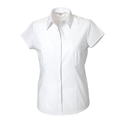 Image of Russell Collection Ladies Cap Sleeve Polycotton Easy Care Fitted Poplin Shirt (XS) (White)