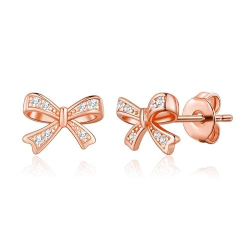 Image of Philip Jones Rose Gold Plated Bow Earrings Created with Zircondia® Crystals