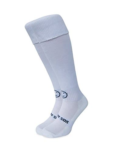 Image of WackySox - White Knee Length Rugby Socks Sports Socks for Men and Women Womens Sports Socks Mens Socks Walking Socks for Riding Hockey Football Running and Other Sports Activities