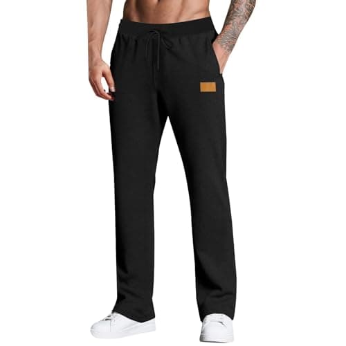 Image of Tracksuit Bottoms Men Straight Leg Jogging Bottoms Open Hem Loose Fit Sweatpants Lightweigt Training Gym Trousers Comfortable Baggy Joggers Elasticated Casual Trousers with Pockets Drawstring Black
