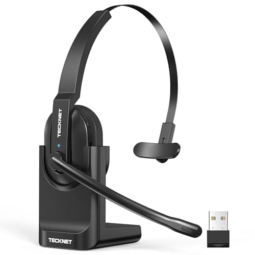 Image of TECKNET Bluetooth Headset, Wireless Headset with Microphone Noise Cancelling & USB A Dongle, 60H Playtime & Mute, On Ear Headphones with Charging Dock for Trucker/Office/Call Center/Computer/Cellphone