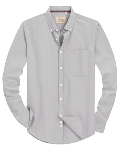 Image of J.VER Shirt for Men Adult Long Sleeve Oxford Button Down Business Smart Casual Work Formal Fashion Regular Fit Dress Shirts Grey XL