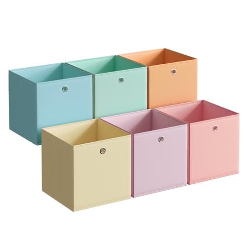 Image of SONGMICS Storage Cubes, Set of 6 Collapsible Storage Boxes, 30 x 30 x 30 cm, Fit Cube Storage Unit, Rainbow Storage Bins, Colourful Fabric Bins for Bedroom, Living Room RFB230X01