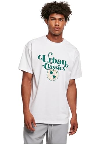 Image of Urban Classics Men's Organic Globe Logo Tee T-Shirt, White, M