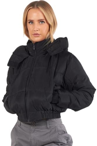 Image of RAIS Cropped Puffer Coat with Hood Womenswear Jacket Outerwear Size 6-12 (UK, Alpha, S, Regular, Regular, Black)