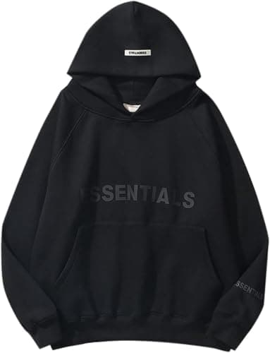 Image of IRICHEE Unisex Letter Print Hoodie Men's and Women's Sweatshirt Y2K Long Sleeve Fleece Sweater Casual Outdoor Pullover XL Black