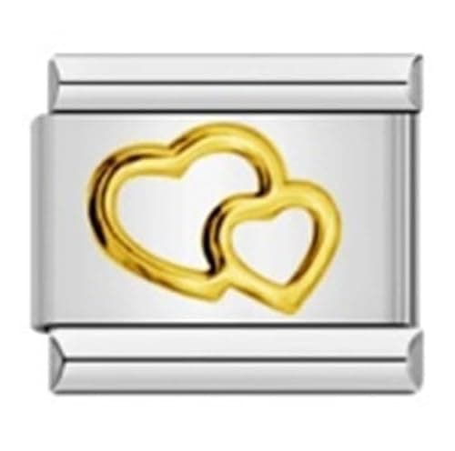 Image of Double Heart Italian Charm in Gold - fit all classic 9mm Italian Style Charm Link Bracelet