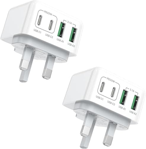 Image of 2-Pack USB C Plug Fast Charge, 40W 4-Port USBC Plug UK Multi USB Charger Dual Type C PD Power Adapter + QC Wall Charging Plug for iPhone 17 16 15 14 13 12 11 Pro Max XS XR 8 Air, Samsung Galaxy, iPad