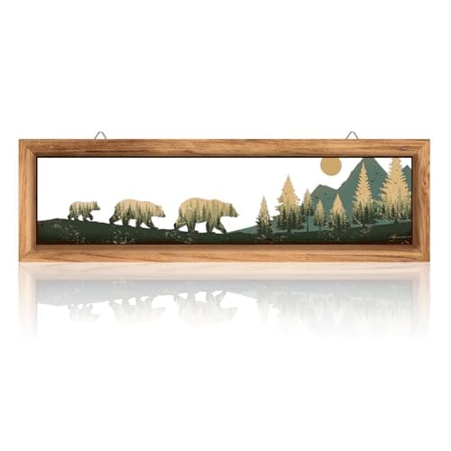Image of KOYILTD Woodland Bear Wall Decor Rustic Wood Frame Wildlife Wall Art Farmhouse Cabin Decoration Rustic Cabin Decor Bear Decorations for Home Bedroom Living Room Wall Hanging (C)
