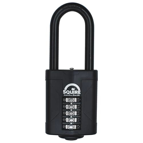 Image of Squire Combination Padlock CP60/2.5 – 60mm Long Shackle 5-Wheel Combination Padlock (Black) – Re-Codable Push Button Lock – Ideal for Gates & Equipment Cages