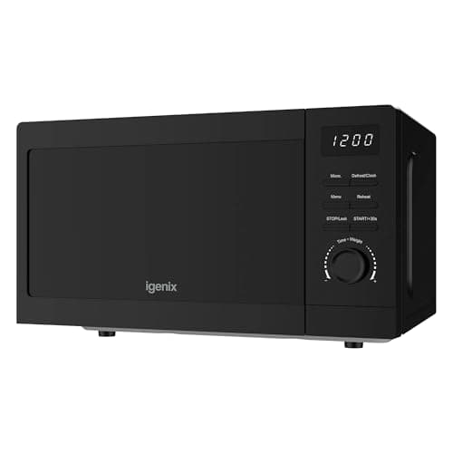 Image of Igenix 20L 800W Black Digital Microwave – 8 Auto Cook Programmes, 5 Power Levels, Defrost Setting, 60-Min Timer, Push Button Door, 255mm Turntable – IGMS02080B