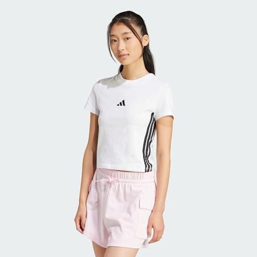 Image of adidas Women's Essentials 3 Stripes Slim Baby T-Shirt, White/Black, S