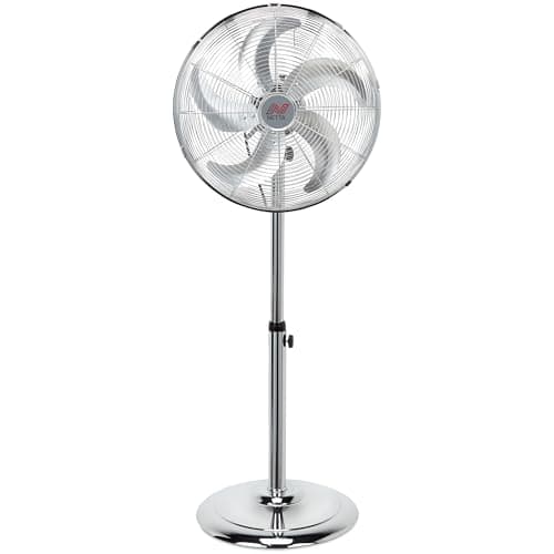 Image of NETTA 16 Inch Metal Pedestal Floor Fan, Chrome Standing Fan With 5 Blades, Oscillating Function, 3 Speed Settings, Adjustable Height, Silent Operation, 50W