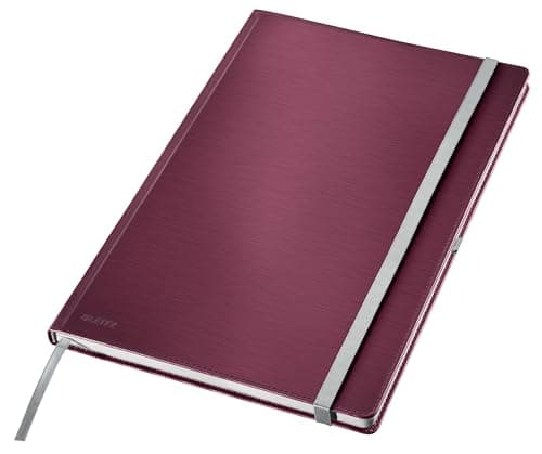 Image of Leitz Style A4 Lined Notebook, Hardcover, 160 Pages, 80 Sheets, FSC-Certified 100 g/m² Paper, Elastic Strap & Bookmark, for Office & Home Office, Red, 44751028