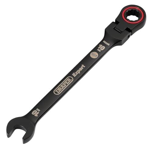 Image of Draper Expert HI-TORQ® Metric Flexible Head Ratchet Combination Spanner Black - 10mm
