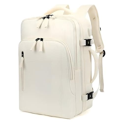 Image of AUMTISC Laptop Backpack, 22-38L Adjustable Large Capacity Business Travel Bag, laptops up to 15.6 inches (White)