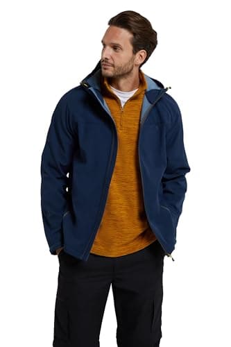 Image of Mountain Warehouse Exodus Mens Softshell Jacket - Breathable & Water Resistant Rain Coat with Adjustable Fit & Side Pockets - For Spring Summer, Walking, Hiking & Travel Blue 3XL