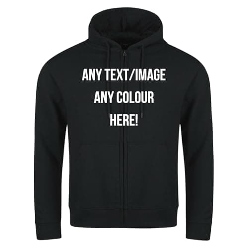 Image of Style It Up Personalised Kids Boys Girls Unisex Hooded Full Zipped Plain Brushed Back Soft Fleece Hoodie (BLACK, 9-10)