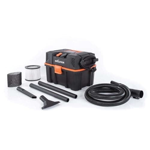 Image of Evolution Power Tools R15VAC Vacuum Cleaner Wet and Dry Vac, Portable and Lightweight Ideal Dust Extractor for Saw Dust in Workshops, With Power Take-Off, Corded, Orange
