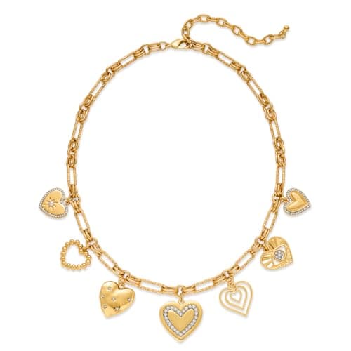 Image of LILIE&WHITE Gold Heart Charm Necklace – Elegant Gold Link Necklace with Heart Pendants, Crystal Accents, Stylish Jewelry for Women, Durable & Fade-Resistant, Gift for Birthday & Special Occasions