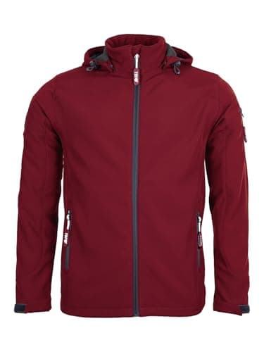 Image of Two Bare Feet Men's Softshell Jacket - 8K Water Resistant, Breathable, Lightweight Work Jacket, Windproof Outdoor Hiking Coat for Rainy and Cold Weather (L, Deep Red/Charcoal)