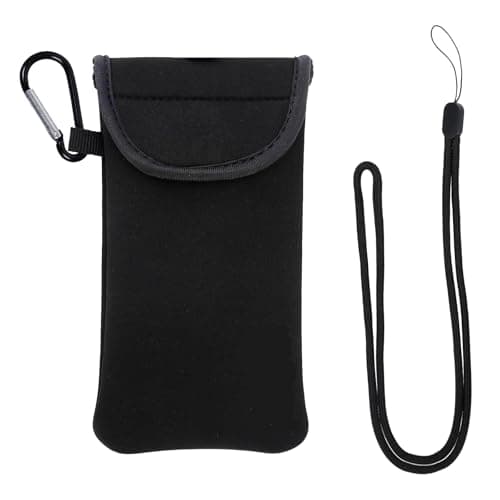 Image of GIEEU Neoprene Phone Pouch Protects,Universal Mobile Phone Case,Shock Phone Sock with Carabinas and Neck Lanyards Straps,Mobile Sleeve Bag for Hiking Travelling,Black