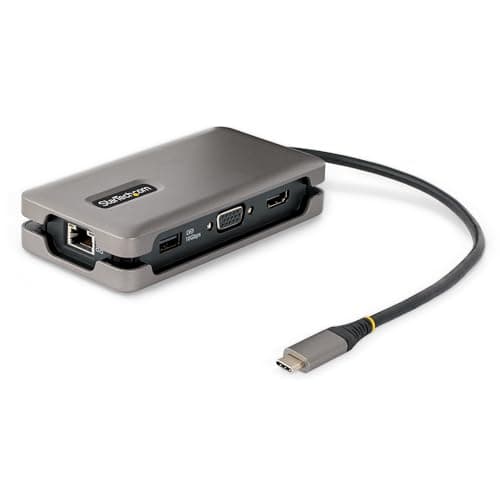 Image of StarTech.com USB-C Multiport Adapter - HDMI/VGA - 4K 60Hz - 3-Port USB Hub - 100W Power Delivery Pass-Through - GbE - Travel Mini Docking Station w/Charging - 1ft/30cm Wrap-Around Cable (DKT31CVHPD3)