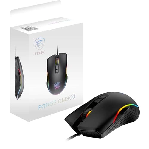 Image of MSI FORGE GM300 Gaming Mouse - 7200DPI Optical Sensor, Symmetrical, 10M+ Click Switches, 7-Buttons, 8ms Latency, RGB LED, 118g - Wired