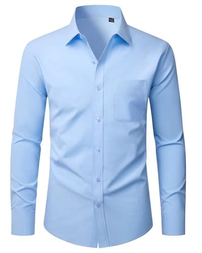 Image of Alimens & Gentle Mens Dress Shirts Long Sleeve Slim Fit Stretch Formal Casual Button Down Blue Shirts with Pocket L