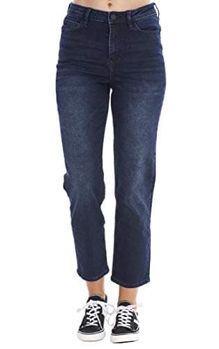 Image of ChicWhisper Ladies Ankle Grazer Straight Leg Womens Stretch Mid Rise Denim Jeans Indigo